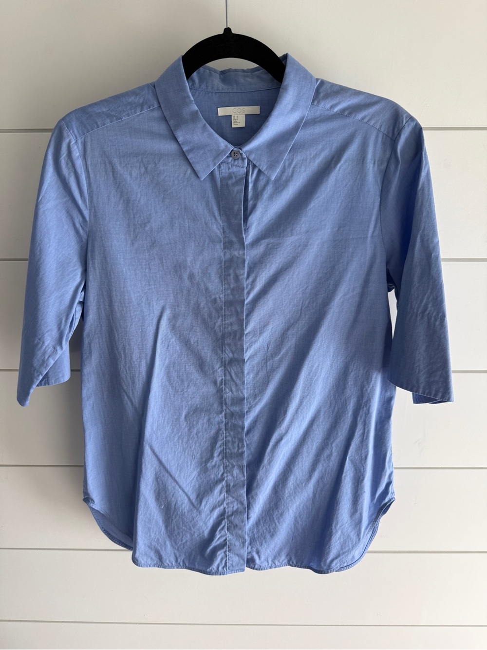 COS Blue Short-Sleeve Cotton Button Shirt, Size 10